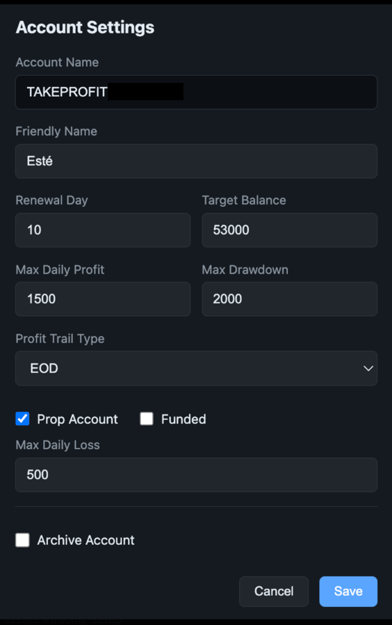 Account Settings Dialog