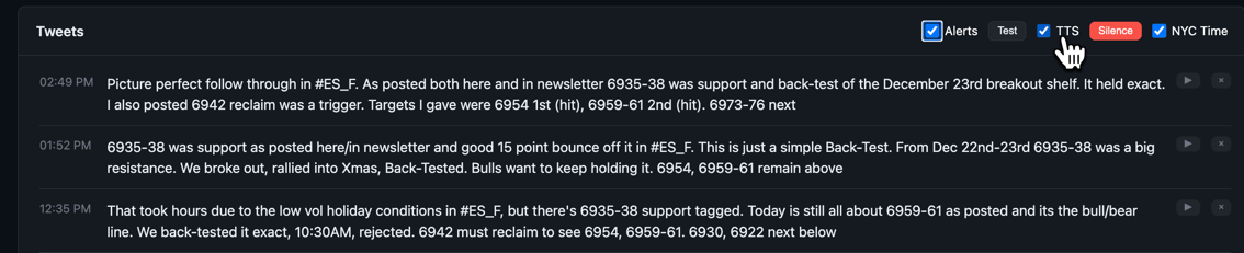 Time-aware tweet stream inside TradingPlace
