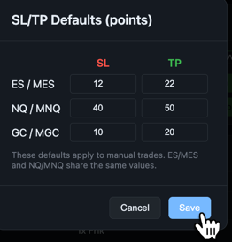 SL/TP defaults dialog