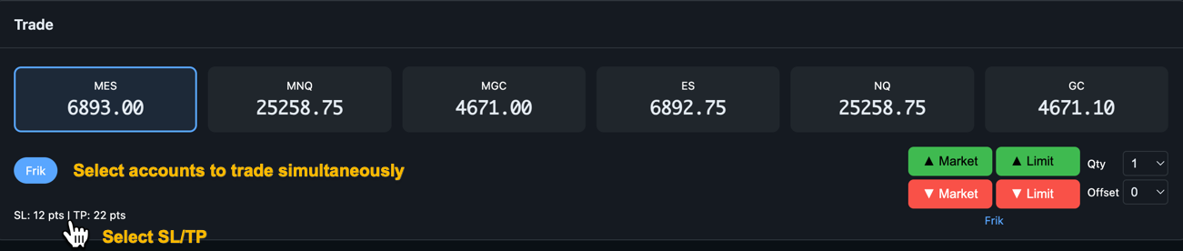 Account selection in trade panel